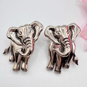 Vintage Avon Elephant Front To Back Earrings Trunk Up Good Luck Articulated Fun